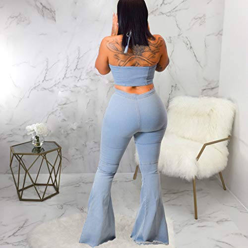 Seryu Tracksuit Womens Button Zipper Pocket Jeans Casual Denim Flares Sexy Set Tops Pants Suit #TOP4