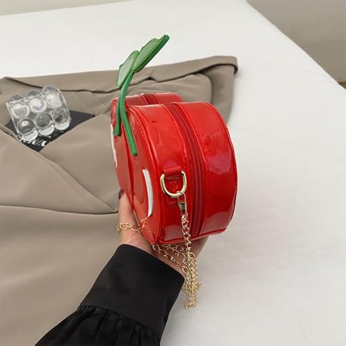 Women Cherry-Shaped Shoulder Bag with Chain Lovely Crossbody Bag PU Leather Versatile Handbag Travel Shopping Commute Bag2