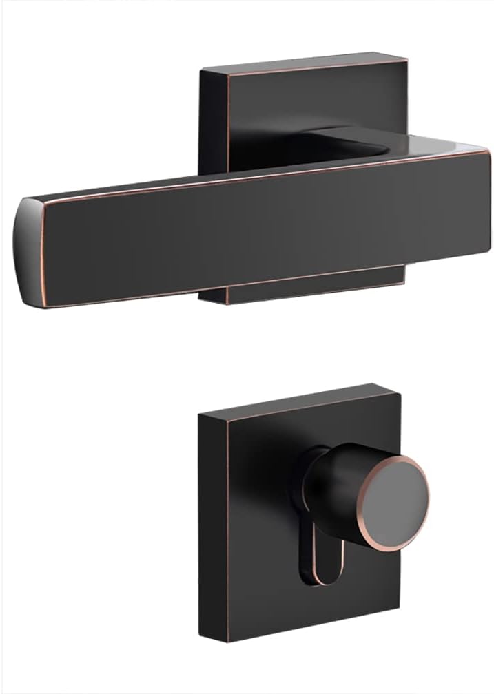 Square Door Lever Handle - Non-Turning Black Finish Bathroom & Bedroom Door Handle(ModelC)