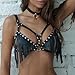TWBQND Sexy Lingerie Sets for Women PU Leather Tassels Chest Belt Chain with Rivet Adjustable Punk Gothic Bikini Bra Skirts Body Chain Rave Clubwear Masquerade Party Bar Beach Costume Black