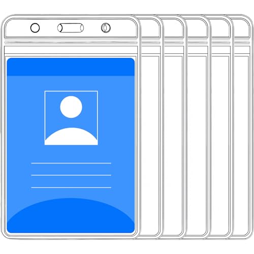 Vertical ID Badge Holders Sealable Waterproof Clear Plastic Holder, for RFID/Proximity/Badge Swipe Cards or Credit Card/Driver's License (Transparent-6pcs)