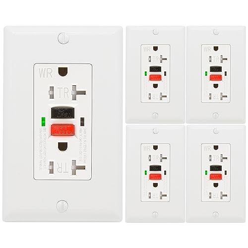 5 Pack - POWAWINI GFCI Outlet 20 Amp, UL Listed, Self-Test GFI Receptacles, TamperResistant, Weather Resistant, LED Indicator, with Decor Wall Plates and Screws, Indoor or Outdoor Use (Red/Black) by POWAWINI - Used condition - US$34.94