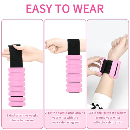 Wrist & Ankle Weights for Women Men - (1LB/2LB) Adjustable Wearable Ankle & Wrist Weights - Leg & Arm Bands, Silicone Weighted Bracelets for Pilates, Walking, Yoga, Dance, Barre,Gym (Pink, 4LBS (2lbs Each)) by KOOOGEAR - Image 6