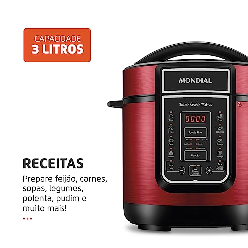 Panela De Pressão Elétrica Digital 3L, Mondial, Vermelho/Inox, 700W, 110V - PE-41