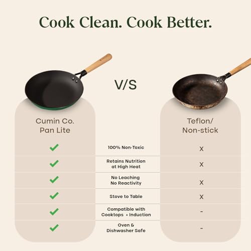 Image of CUMIN CO. LITE Cast Iron Fry Pan | 26 cm, 2L | Induction Base Cookware | 5 Years Warranty | Non Toxic Non Stick Pan for Omelette | Chemical Free Coating | No Seasoning Needed | Green