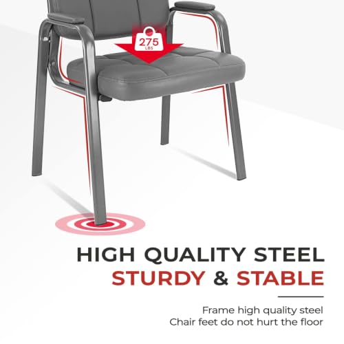 Image of CLATINA Classic Reception Chair with Padded Armrests and Sturdy Steel Frame, Ergonomic Guest Chair for Office Conference Waiting Meeting Room, Grey (8 Pack)