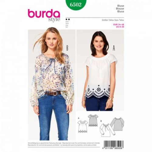 Burda Ladies Easy Sewing pattern 6502 contadino camicetta tops
