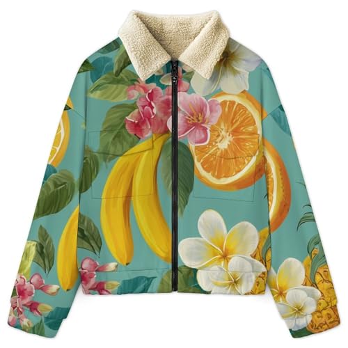 Sweatshirt avec zip plantes tropicales et manteau sherpa chaud grandes tailles