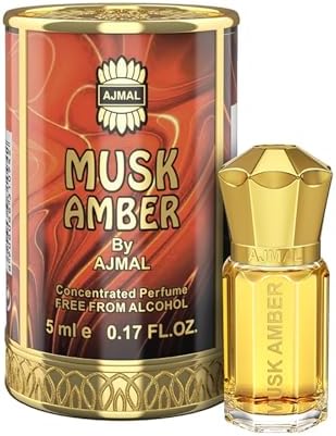 Ajmal MUSK AMBER Attar | Woody & Spicy Fragrance | Non-Alcoholic | Long Lasting Attar For Men - 5 ML