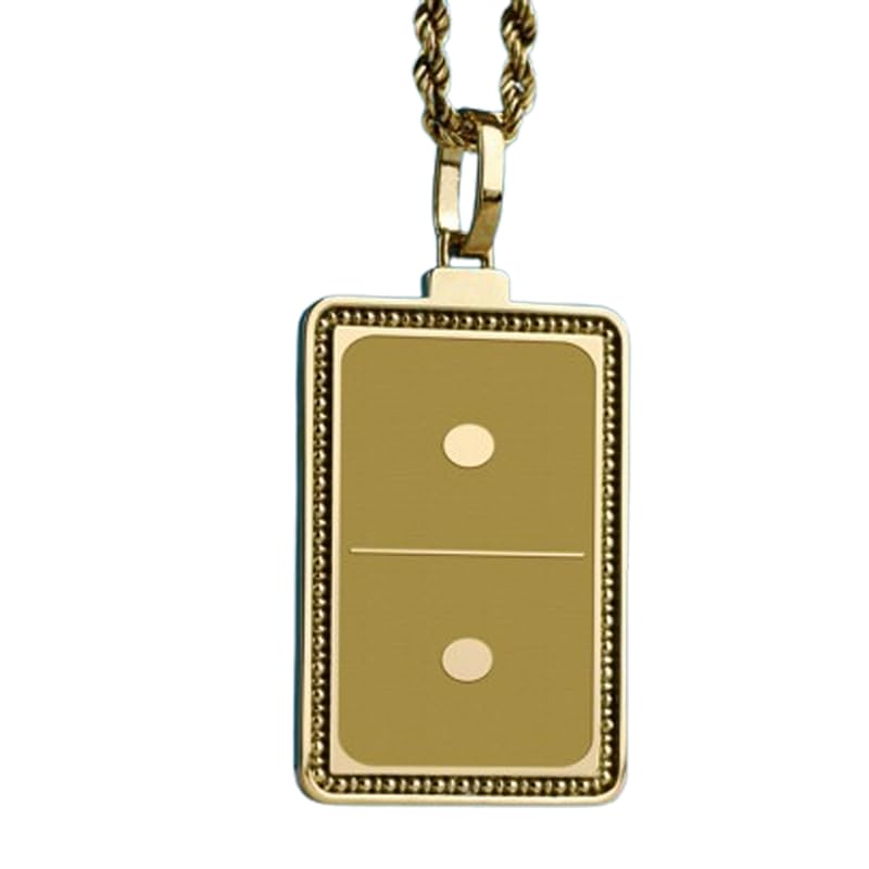 Collier argent 925 plaqué or avec pendentif domino gravé fait main pour homme et femme