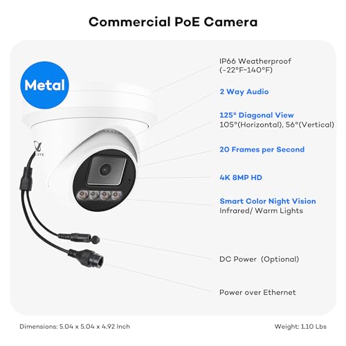 image for ONWOTE 8 Channel PoE Security Camera System, 2 Way Audio, 4K NVR (No H