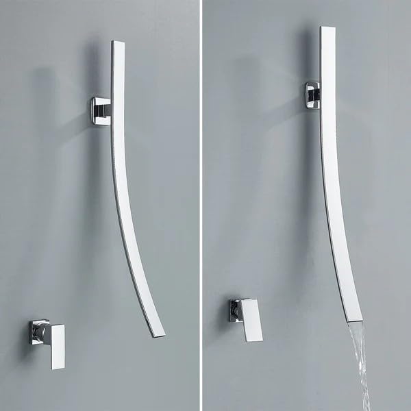 Robinet de lavabo encastré mural gain de place chromé 70 cm pour plan de vasque - 3