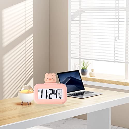 Tnfeeon Cute Electronic Alarm, Eye Electronic Clock Clear Display for Girls for Bedroom Mini Size (Piggy)