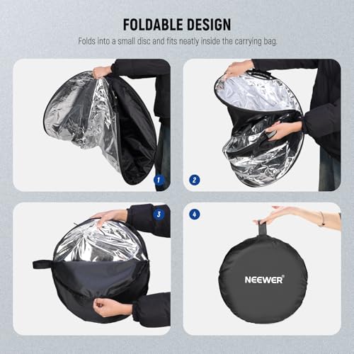 Image of NEEWER 51 inch /130cm Light Reflector with Handle Grip & 3 /8 inch Thread, 5 in 1 Foldable Disc Light Diffuser Translucent /Silver /Gold /White /Black for Photography Lighting, Outdoor Lighting, RF-130II