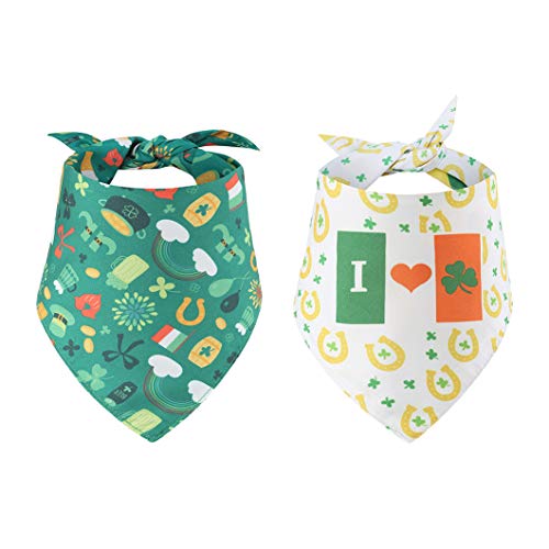 2 Pack St. Patrick's Day Dog Bandana Triangle Dog Puppy Scarf Green Yellow Shamrock Flag Design for Small Medium Dogs Cats Puppies Pets