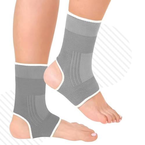 Premium Ankle Support Bandage for Men and Women | Ankle Support Compression Sleeve for Fitness, Injury Recovery, Joint Pain, Sprains & Sports, 1 Pair One Size (Grey)