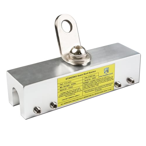 Image of Fall Protection Standing Seam Roof Anchor Clamp with 360 Swivel Point | Fall Arrest Roofing Harness Safety Kit | Aluminum Alloy Anchor | OSHA /ANSI Compliant | Bolts and washers included (8inches)