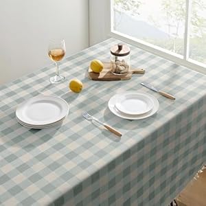 Softalker Spring Checkered Tablecloth Rectangle, Heavy Weight Linen Cotton Gingham Boho Table Cloth with Tassel, Wrinkle Free Buffalo Plaid Table Cover for Dining/Party/Outdoor - 55 x 84 Inch, Aqua Softalker Spring Checkered Tablecloth Rectangle Heavy Weight Linen Cotton Gingham Boho Table Cloth with Tassel Wrinkle Free Buffalo Plaid Table Cover for DiningPartyOutdoor 55 x 84 Inch Aqua
