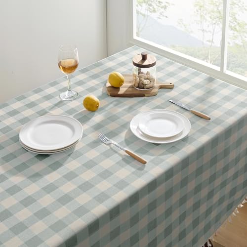 Softalker-Spring-Checkered-Tablecloth-Rectangle-Heavy-Weight-Linen-Cotton-Gingham-Boho-Table-Cloth-with-Tassel-Wrinkle-Free-Buffalo-Plaid-Table-Cover-for-DiningPartyOutdoor-55-x-84-Inch-Aqua Softalker Spring Checkered Tablecloth Rectangle Heavy Weight Linen Cotton Gingham Boho Table Cloth with Tassel Wrinkle Free Buffalo Plaid Table Cover for DiningPartyOutdoor 55 x 84 Inch Aqua