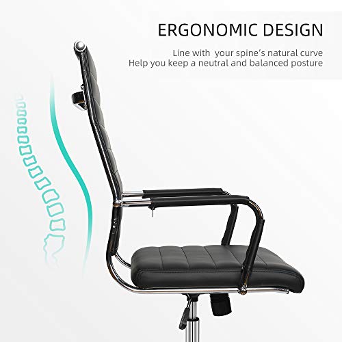Okeysen Office Desk Chair, Ergonomic Leather Modern Conference Room Chairs, Executive Ribbed Height Adjustable Swivel Rolling Chair For Home Office. (Black) #TOP3