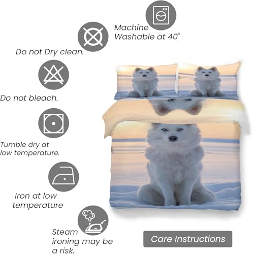 Housse de Couette 220x240 Loup Blanc Parure 3 Pièces