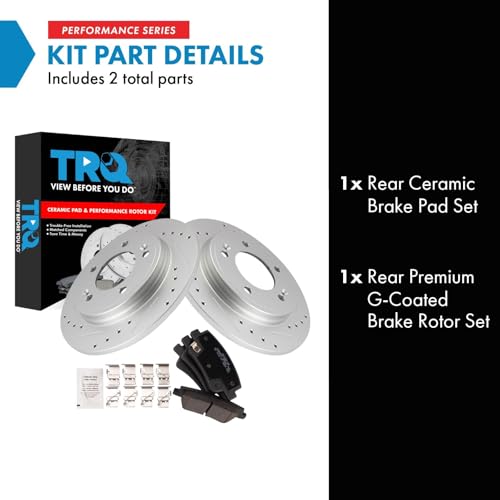 Image of TRQ Performance Rear Brake Pad and Rotor Set Ceramic Coated Drilled Slotted Compatible with 2021-2023 Hyundai Elantra