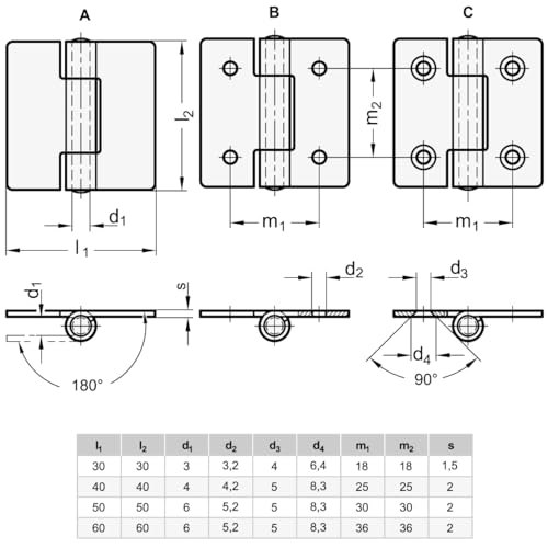 Ganter Normelemente GN 136-ST-30-30-B - Sheet Metal Hinges Steel, Galvanised, Blue passivated, Länge: 30mm x 30mm, Set of 2 Pieces - Image 2