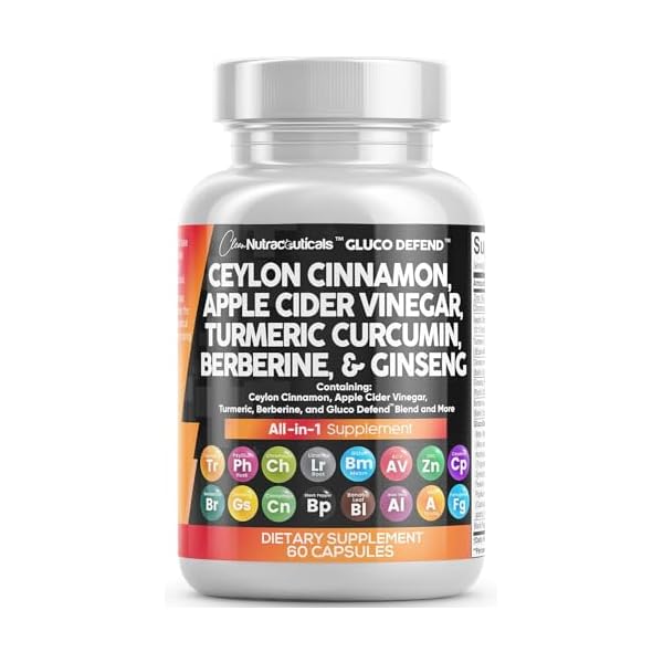 Clean Nutraceuticals Ceylon Cinnamon 3000mg Turmeric 3000mg Apple Cider Vinegar 3000mg Ginseng 2000mg Berberine 1200mg Plus Bitter Melon Gymnema Milk Thistle Fenugreek
