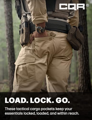 Image of CQR Men's Flex Ripstop Tactical Pants, Water Resistant Stretch Cargo Pants, Lightweight EDC Hiking Work Pants