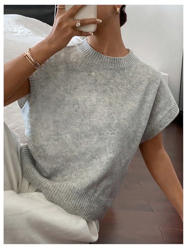 Image of SOLY HUX Women's Short Sleeve Sweater 3D Floral Sweaters Pullover Tank Tops Knit Vest Trendy Fashion Clothing