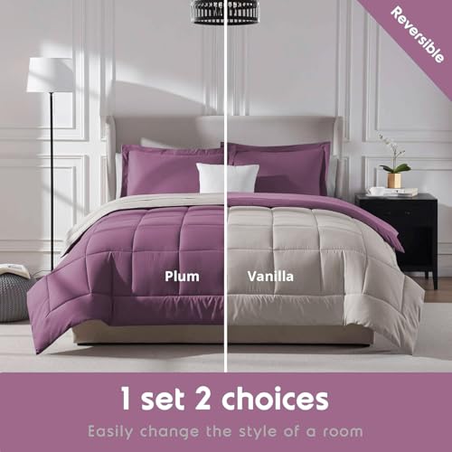 Image of FURBO Microfiber Reversible Comforter Set | Soft 200 GSM Lightweight All Season Quilt Blanket for Double Bed | Plum & Vanilla (Without Pillow Covers)