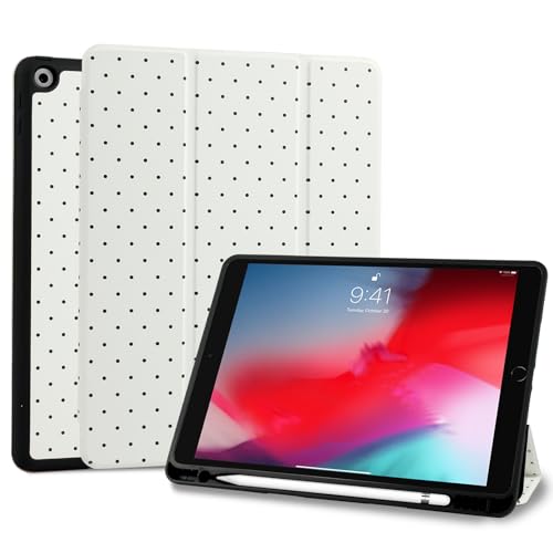 Coque iPad 10.2 pouces à pois stylés pour étudier et travailler avec son porte-crayon