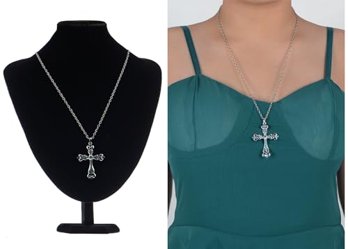 Image of Alilang Womens Black Silver Clear Crystal Rhinestones Celtic Holy Cross Pendant Necklace