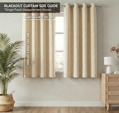 Image of VAS COLLECTIONS 100% Blackout Door Curtains, 5 Feet (121 x 152 cm) Set of 2, Plain, Thermal Insulated, Room Darkening Curtains for Living Room, Bedroom (Cream)