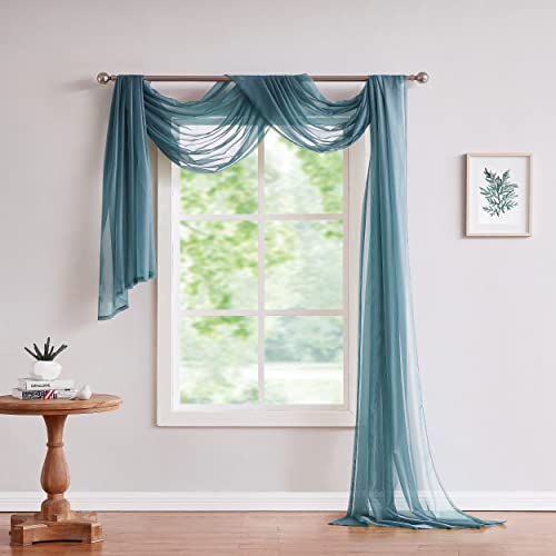 Linenzone Amazing Sheer Window Scarf Fabric Sheer Voile Curtain For Window Treatment - Add To Window Curtains For Enhanced Effect. (55" W X 216" L, Dusty Blue) #TOP8