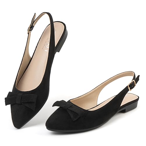 Image of MUSSHOE Slingback Flats for Women: Pointed Toe Bow Flats - Comfortable Dressy Casual Shoes for Work Office Business Party