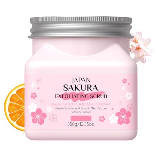 Gommage à la fleur de cerisier pour le corps et le visage, exfoliant doux pour une peau lisse et douce, exfoliant quotidien pour le corps, le visage, les mains, les pieds, 350 g