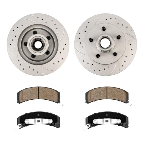 Image of KAX Front Brake Kit, Drilled and Slotted Brake Rotors, Ceramic Brake Pads | Fits Chevrolet, GMC- C1500, C1500 Suburban, Tahoe, Express 1500, Yukon, Savana 1500, Automotive Replacement Brake Kit