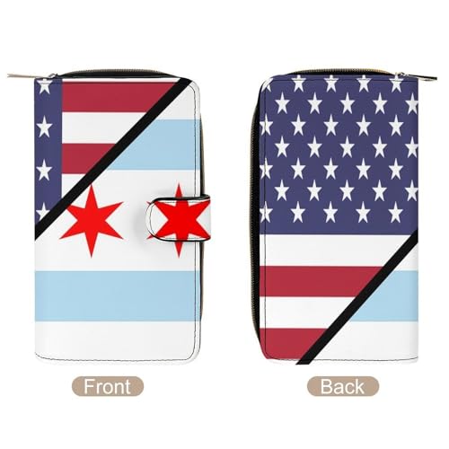 U.S. And Chicagos Flag Long Wallet for Women Men Purses Coin Pouch Credit Card Holder Organizer3