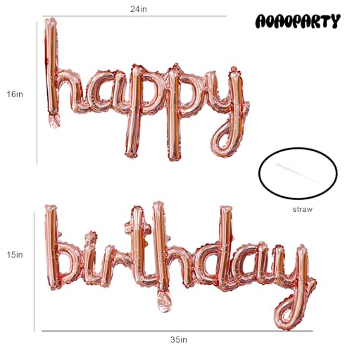 Image of Rose Gold Happy Birthday Balloons Banner 16 Inch Mylar Foil | Happy Birthday Letters Sign for Women Men Adults Birthday Party Decorations