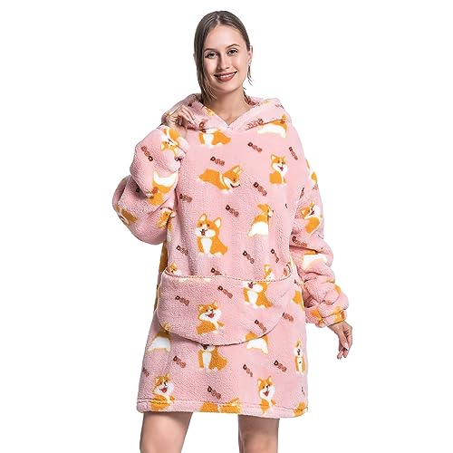 Oversized Blanket Hoodie, Adult Women Sherpa Fleece Wearable Blanket Warm and Cozy Giant Hooded Blanket Fluffy Sweatshirt for Women and Men
