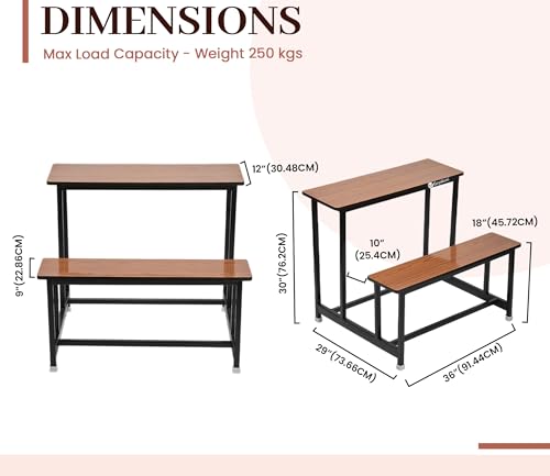 Image of GOYALSON School Home Tution College Bench Duel Desk Student Bench Cum Duel Desk Strong and Sturdy Metal Standard Structure with Wooden Top (1, Teak, Large Class)