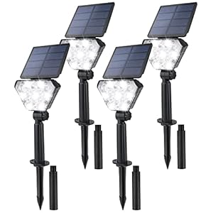 T-SUN 4 Pack Spot Solaire 6000K Lampes Solaires Etanche 2 Modes d’éclairage Projecteur Solaire Réglable Eclairage Extérieur Solaire pour Jardin Patio Garage Pelouse Paysage