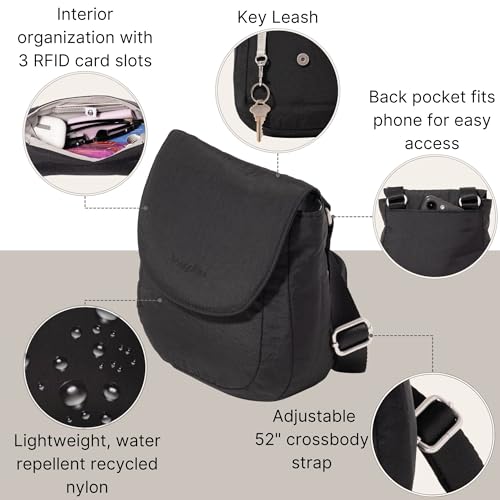 Baggallini Swift Flap Mini 6.3"x7" Lightweight Small Travel Purse with Crossbody Strap and RFID2