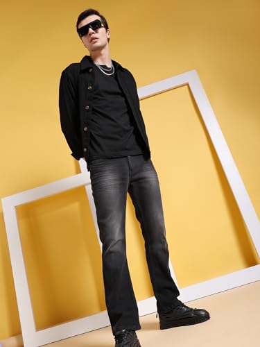 Image of The Indian Garage Co Men Bootcut Solid Mid-Rise Stretchable Jeans