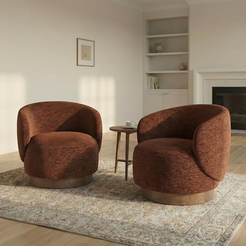 Image of KISLOT Swivel Accent Chair Modern Round Barrel Armchair with Upholstered Performance Fabric for Living Room Bedroom Waitingroom,2 Box,Red