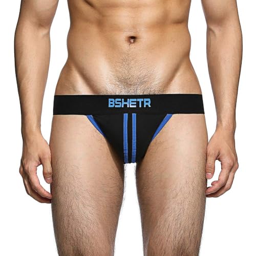 BSHETR Men\'s Underwear Jockstrap Athletic Supporters, 4-Pack Cotton Low Rise Stretch Multipack Performance Jock Strap