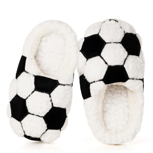 Gaatpot Hausschuhe Jungen Mädchen Pantoffeln Wärme Weiche Plüsch Kinder Winter Cartoon rutschfest Bequeme Slippers Fußball_Weiß 28/29(190)