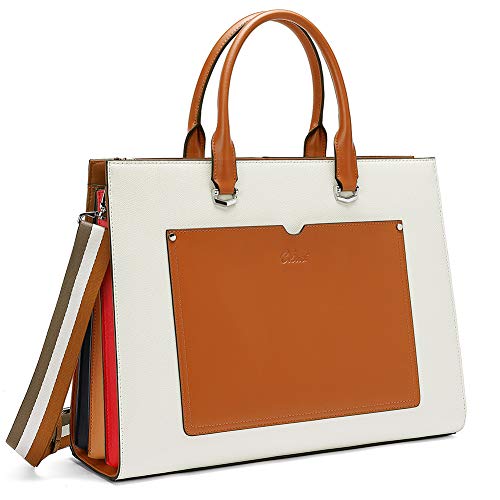 80% Off Discount CLUCI Briefcase for Women Leather Slim 15.6 Inch Laptop Business Shoulder Bag Creamy-White with Brown(2 straps) Best Deal 🛒 CLUCI Briefcase for Women Leather Slim 15.6 Inch Laptop Business Shoulder Bag Creamy-White with Brown(2 straps)