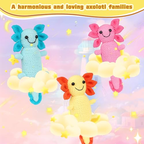 Image of Katech Axolotl Crochet Kit for Beginners, Crochet Starter Kit for Adult Learn to Crochet Animals Kit w /Step-by-Step Instructions, Knitting Set with Enough Yarn for Beginner Practise- Colorful